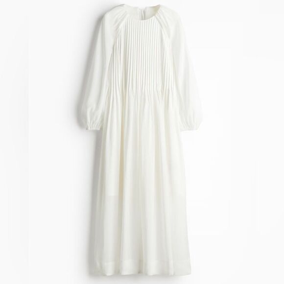 H&M Pintuck Maxi Dress White Modest Ramadan New - Picture 3 of 3